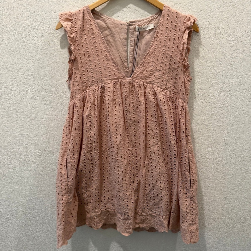 Mustard Seed Pink Eyelet Lace Mini Dress Ruffle Sleeveless Babydoll Medium